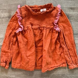 Cat & Jack Rust Gauze Smocked Ruffle Blouse Girls Size 6 🎈